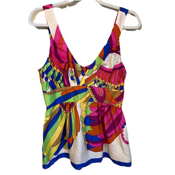 Y2K Tibi NY Size 6 Silk Multicolor Scarf‎ Print Babydoll Top - Picture 1 of 8